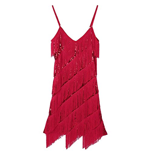 ranrann Vestido de Baile Latino Flecos para Mujer Vestido de Tango Salsa Rumba Lentejuelas Traje de Baile de Salón Cha Cha Disfraz Fiesta Noche Dancewear Gris One_Size