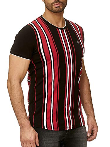Red Bridge Camiseta Manga Corta de Rayas para Hombres T-Shirts con Logo Moda Negro