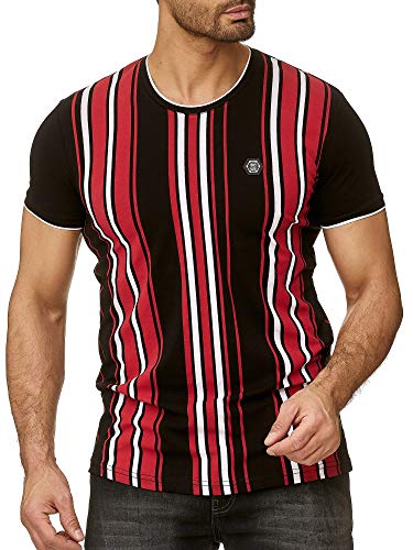 Red Bridge Camiseta Manga Corta de Rayas para Hombres T-Shirts con Logo Moda Negro