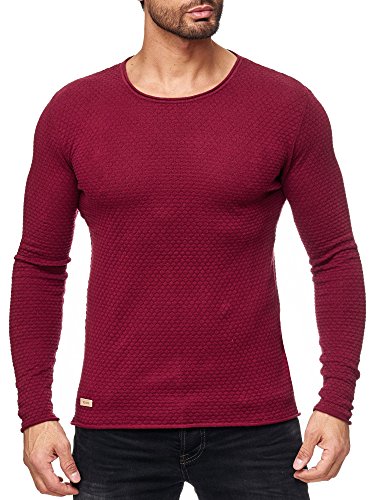Red Bridge - Suéter Manga Larga con Efectos Cuadros para Hombres Pulóver Casual Rojo