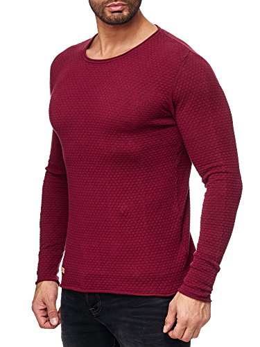Red Bridge - Suéter Manga Larga con Efectos Cuadros para Hombres Pulóver Casual Rojo