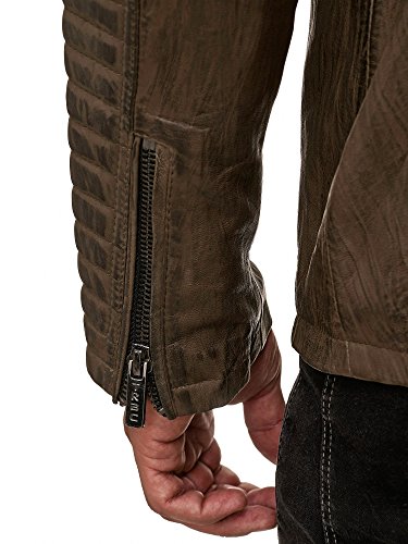 Redbridge Chaqueta de Cuero para Hombre Cuero Genuino Estilo Biker Caqui XS