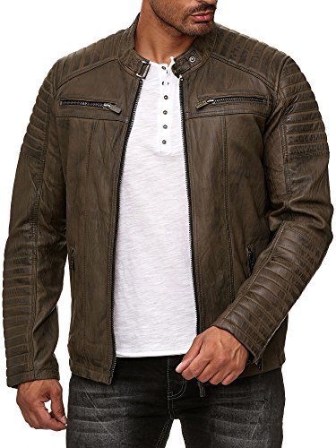Redbridge Chaqueta de Cuero para Hombre Cuero Genuino Estilo Biker Caqui XS