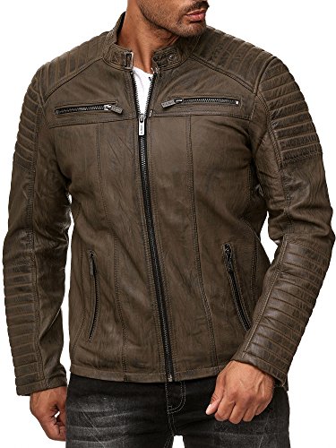 Redbridge Chaqueta de Cuero para Hombre Cuero Genuino Estilo Biker Caqui XS