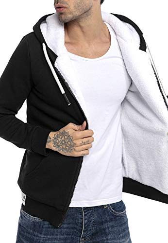 Redbridge Sudadera con Capucha para Hombres Suéter Chaqueta con Forro Negro L