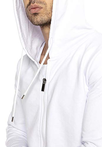 Redbridge Sudadera Deportiva Unicolor para Hombre Suéter con Capucha y Cremallera Premium Basic Blanco L