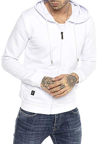 Redbridge Sudadera Deportiva Unicolor para Hombre Suéter con Capucha y Cremallera Premium Basic Blanco L