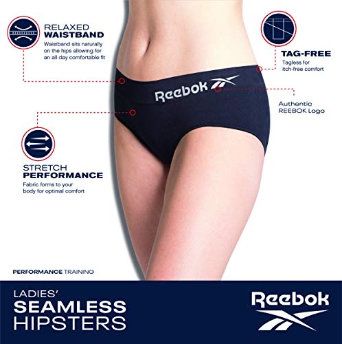 Reebok Womens Seamless Hipster Panties (3 Pack) (Grey/White/Red, Large)'