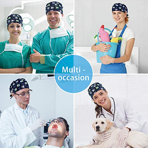 Reesibi Gorro de Quirofano Cap Hat Ajustable, Turbante Pelo Sombrero Trabajo Gorros Hombre Mujer Fines Múltiples, Estampado Gorro, Gorro Ducha - Ccuatros Unidades