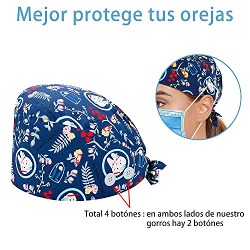 Reesibi Gorro Quirofano para Hombre Mujer, Gorros Ajustables Cap Hat Turbante Pelo Sombrero Trabajo Fines Múltiples, Estampado Gorro, Gorro Ducha - Cuatro Gorros