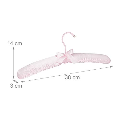 Relaxdays Pack de 10 Perchas Forradas de Raso con Lazo Decorativo, Giratorias, Madera-Tela-Metal, 38 cm de Ancho, Rosa