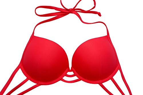 RELLECIGA ba?Ador Partes de Arriba de Bikinis de Mujer Super Push-up Rojo S