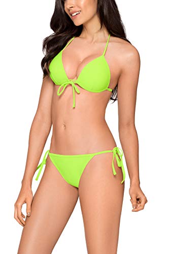 RELLECIGA Conjunto de bikini para mujer con sujetador push-up, triangular, estilo Brasil verde M