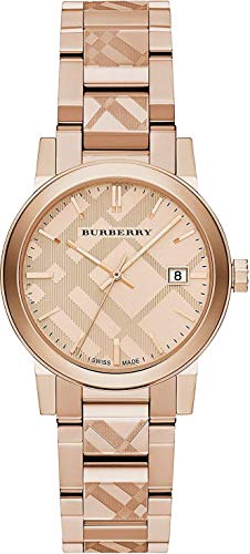 Reloj de pulsera suizo con grabado en oro rosa con fecha y esfera de 34 mm para mujer de la ciudad BU9146