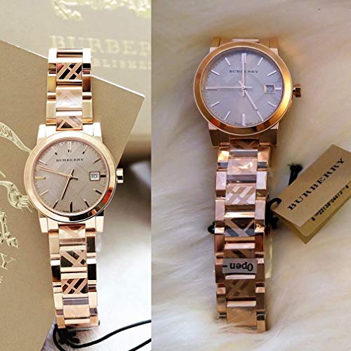 Reloj de pulsera suizo con grabado en oro rosa con fecha y esfera de 34 mm para mujer de la ciudad BU9146