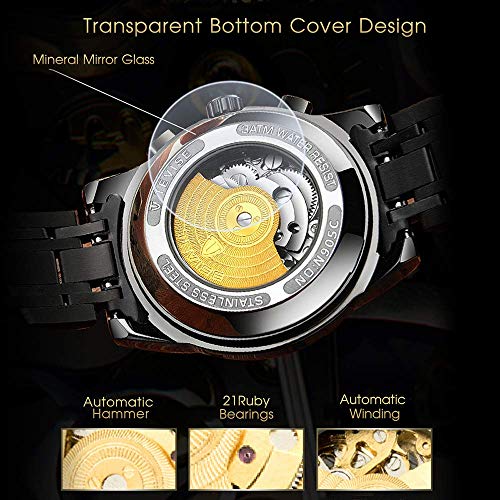 Relojes, Relojes Hombre Negro Mecánico Automático Esqueleto de Estilo Clásico Impermeable Reloj de Los Hombres con Correa de Acero Inoxidable