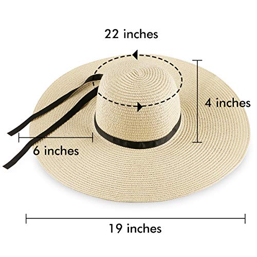 RenFox Sombrero Paja Mujer Pamela de Paja Sombreros Mujer Verano Sombrero ala Ancha Mujer Sombrero de Playa Plegable(Beige)