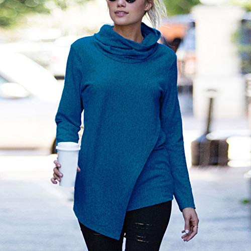 Reooly Camisa sólida de Manga Larga para Mujer Moda Blusa Casual Tops