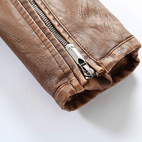Reooly Chaqueta de Cuero de Invierno para Hombre Chaqueta de Manga Larga con Cremallera de Motociclista(C-Khaki,Medium)