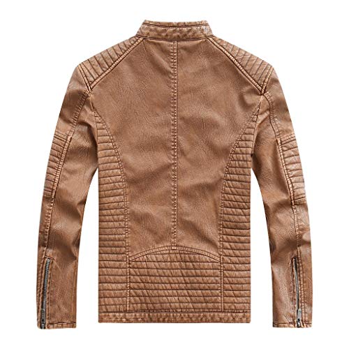Reooly Chaqueta de Cuero de Invierno para Hombre Chaqueta de Manga Larga con Cremallera de Motociclista(C-Khaki,Medium)