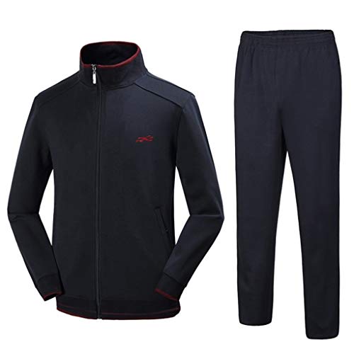 Reooly Hombres otoño e Invierno Color sólido Jersey Camisa Top Pantalones Conjunto Cremallera Color sólido Traje Deportivo Ropa Deportiva(Marina,XXXXX-Large)