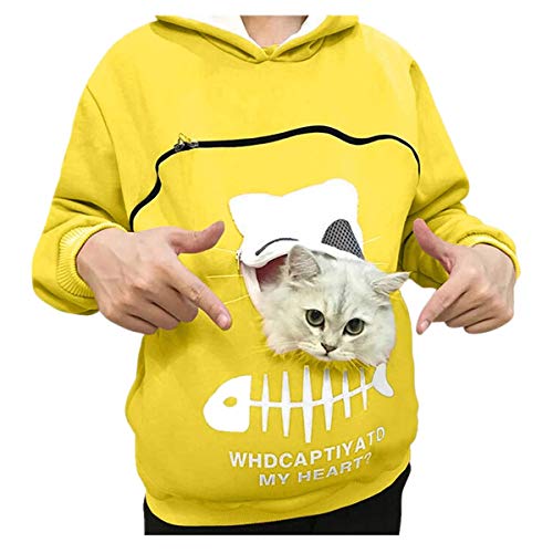 Reooly La Sudadera con Capucha Mujer con Capucha Animal Puede Llevar el Jersey Transpirable de Gato(Amarillo,Medium)