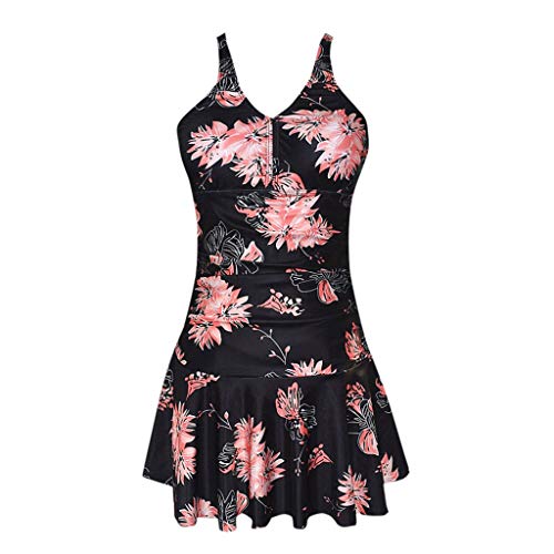 Reooly Traje de baño de Mujer de Enagua de una Pieza Elegante Falda de Tirantes Traje de Playa Deportivo Sexy（B-Negro,S