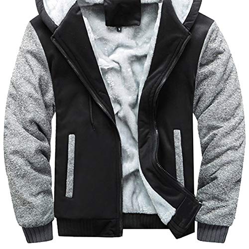 Reooly Winter Owl Print Warm Plus Velvet Zipper Thicken Sweater Jacket Sudadera con Capucha(D-Negro,XXXX-Large)