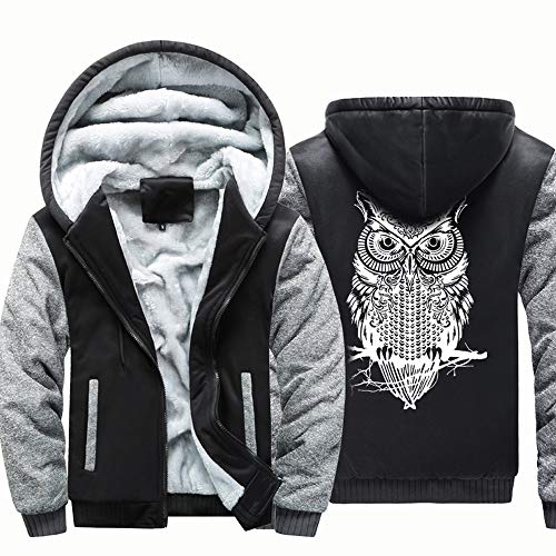 Reooly Winter Owl Print Warm Plus Velvet Zipper Thicken Sweater Jacket Sudadera con Capucha(D-Negro,XXXX-Large)