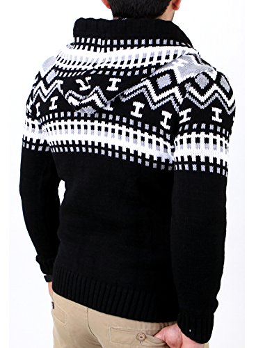 Reslad Jersey de punto para hombre noruego invierno de punto chaqueta sudadera con capucha RS-3104 negro-blanco S