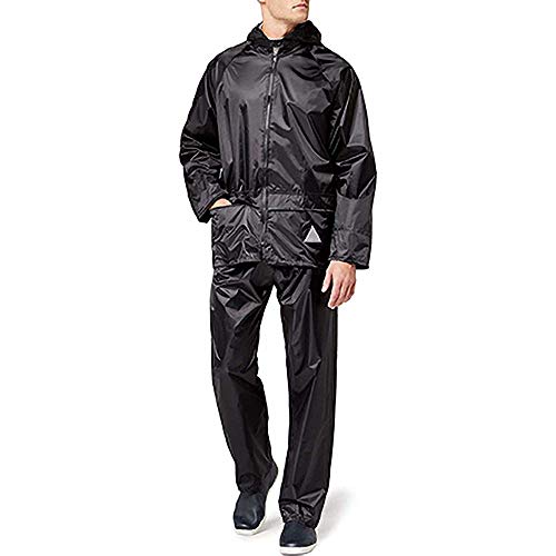 Result - Traje Impermeable /Conjunto Impermeable / chubasquero 2 piezas (conjunto chaqueta y pantalón) Grueso (Grande (L)/Negro)
