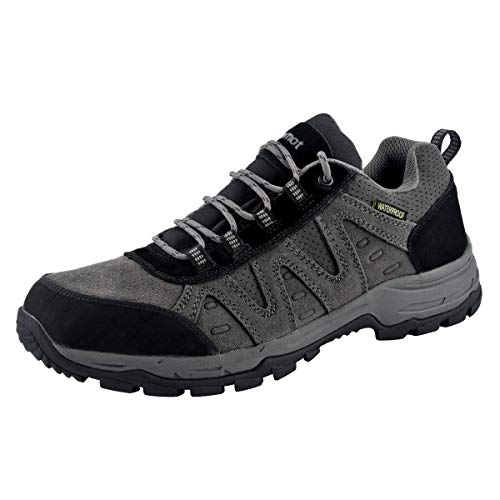 riemot Zapatillas Trekking para Hombre, Zapatos de Senderismo Calzado de Montaña Escalada Aire Libre Impermeable Ligero Antideslizantes Zapatillas de Trail Running, Negro Gris EU 44