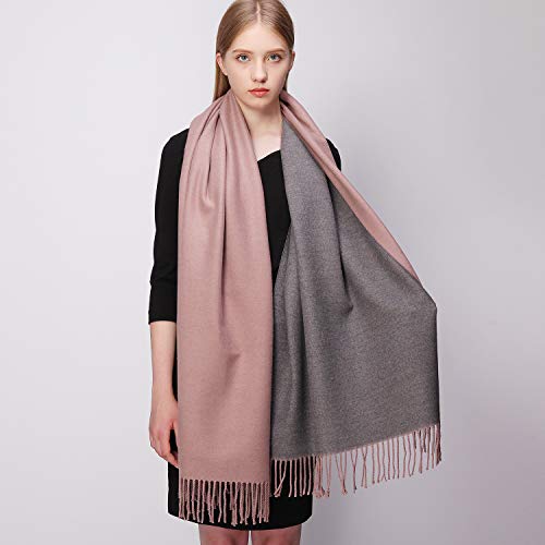 RIIQIICHY Cachemira Invierno Reversible Bufanda Pashmina Chal Mantón para Mujeres Más Grueso Cálida Grande Larga Rosy Brown y Grey