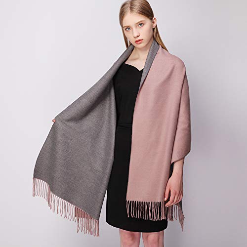 RIIQIICHY Cachemira Invierno Reversible Bufanda Pashmina Chal Mantón para Mujeres Más Grueso Cálida Grande Larga Rosy Brown y Grey