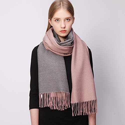 RIIQIICHY Cachemira Invierno Reversible Bufanda Pashmina Chal Mantón para Mujeres Más Grueso Cálida Grande Larga Rosy Brown y Grey