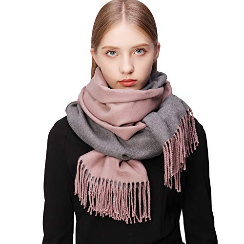 RIIQIICHY Cachemira Invierno Reversible Bufanda Pashmina Chal Mantón para Mujeres Más Grueso Cálida Grande Larga Rosy Brown y Grey