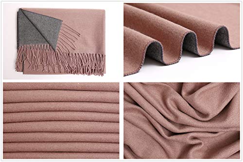 RIIQIICHY Cachemira Invierno Reversible Bufanda Pashmina Chal Mantón para Mujeres Más Grueso Cálida Grande Larga Rosy Brown y Grey