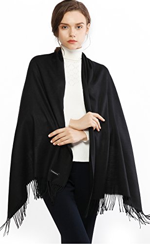 RIIQIICHY Mujer Cachemira Bufanda Pashmina Chal Negro Invierno Cálida Grande Larga Suave Manta para Mujeres