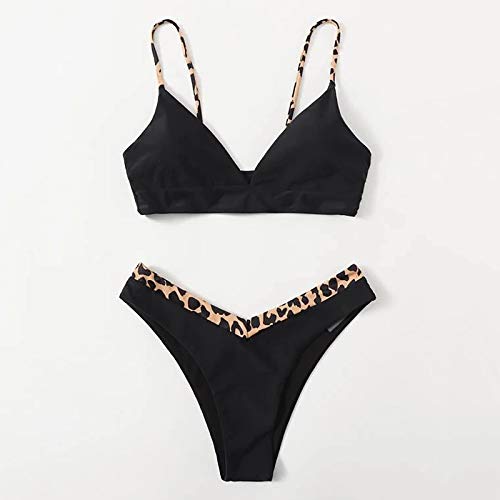 riou Bikinis Mujer Sexy Brasileñas Leopardo Conjuntos Ropa de Baño Mujer Bañador Natacion Tanga Cuello Halter Sujetador Trajes de Baño Playa Push-Up Acolchado Bra Bikini