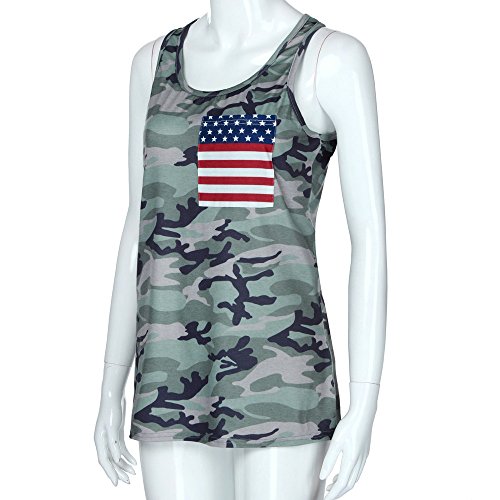 riou Camisetas Camiseta sin Mangas Mujer Tirantes Camuflaje Estampado Cuello Redondo Bandera Nacional Tank Top T Shirt Verano Elegante Moda Blusa Casual Tops