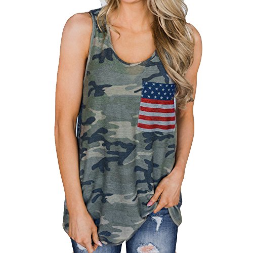 riou Camisetas Camiseta sin Mangas Mujer Tirantes Camuflaje Estampado Cuello Redondo Bandera Nacional Tank Top T Shirt Verano Elegante Moda Blusa Casual Tops
