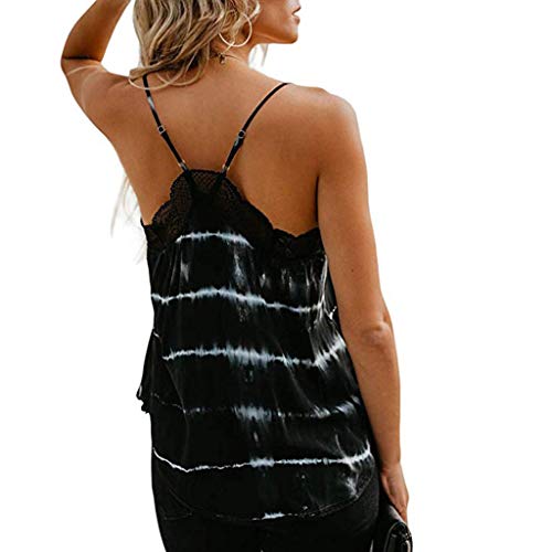riou Camisetasin Mangas de Verano para Mujer Chaleco sin Mangas de Encaje teñido Mujeres Fiesta Cuello en V Blusa Camiseta de Tirantes Camisola Tops Casual Fiesta