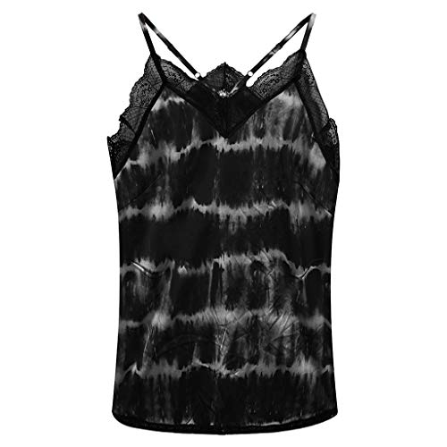 riou Camisetasin Mangas de Verano para Mujer Chaleco sin Mangas de Encaje teñido Mujeres Fiesta Cuello en V Blusa Camiseta de Tirantes Camisola Tops Casual Fiesta
