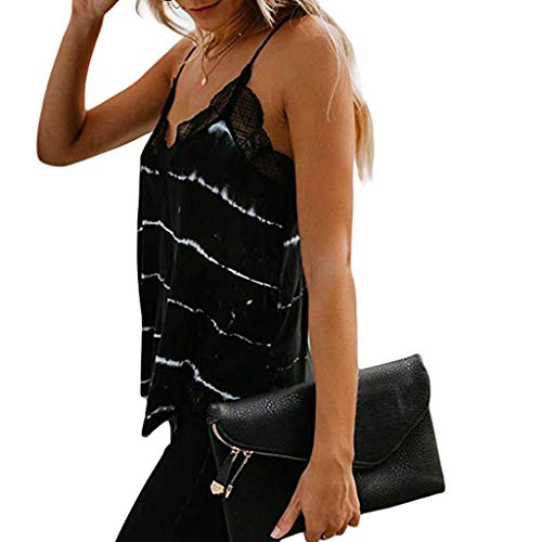 riou Camisetasin Mangas de Verano para Mujer Chaleco sin Mangas de Encaje teñido Mujeres Fiesta Cuello en V Blusa Camiseta de Tirantes Camisola Tops Casual Fiesta