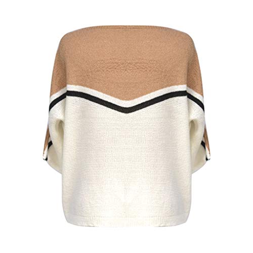 riou Jerseys De Punto para Mujer Cuello Redondo Costuras a Rayas Suéter Gran tamaño Manga Larga Suelto Jerséis Blusa Camisa Tops Cálido Otoño Invierno