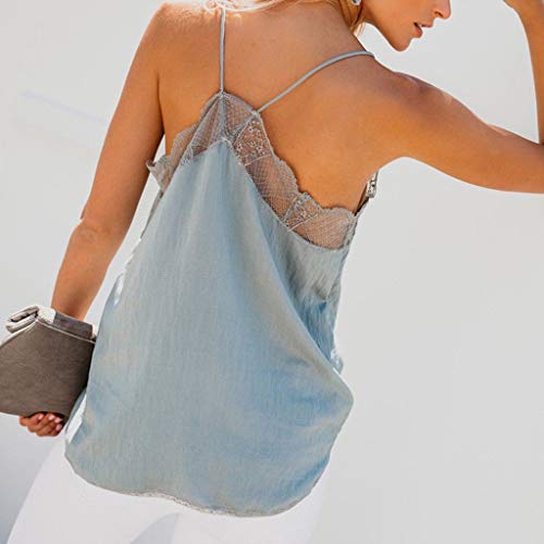 riou Mujer Verano Mujer Ropa Camisetas sin Mangas Tank Top Camisola de Encaje Color sólido Sexy Casual sin Mangas Blusa Cami Camisas Camiseta Tops
