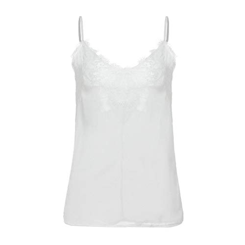 riou Mujer Verano Mujer Ropa Camisetas sin Mangas Tank Top Camisola de Encaje Color sólido Sexy Casual sin Mangas Blusa Cami Camisas Camiseta Tops