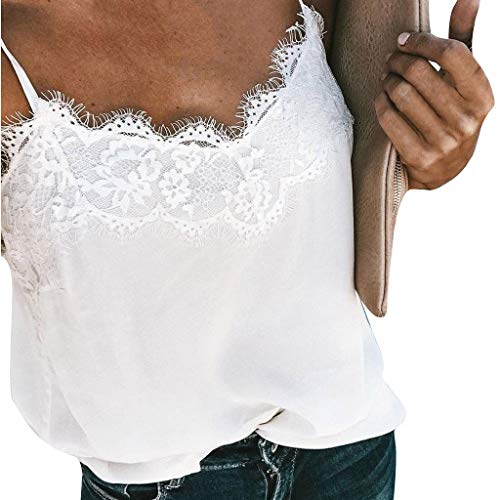 riou Mujer Verano Mujer Ropa Camisetas sin Mangas Tank Top Camisola de Encaje Color sólido Sexy Casual sin Mangas Blusa Cami Camisas Camiseta Tops