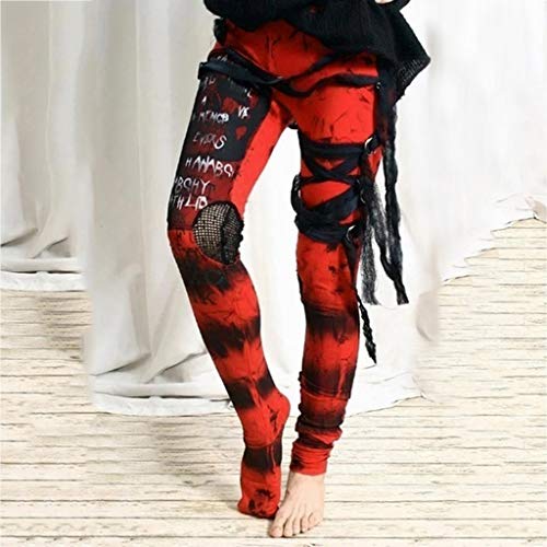riou Pantalones Deportivos Leggings Mujer Retro con Corbata Punk Desgastada y Rockero Gótico para Running Training Fitness Estiramiento Pantalón Deportivo