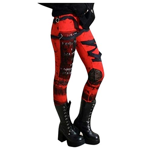 riou Pantalones Deportivos Leggings Mujer Retro con Corbata Punk Desgastada y Rockero Gótico para Running Training Fitness Estiramiento Pantalón Deportivo